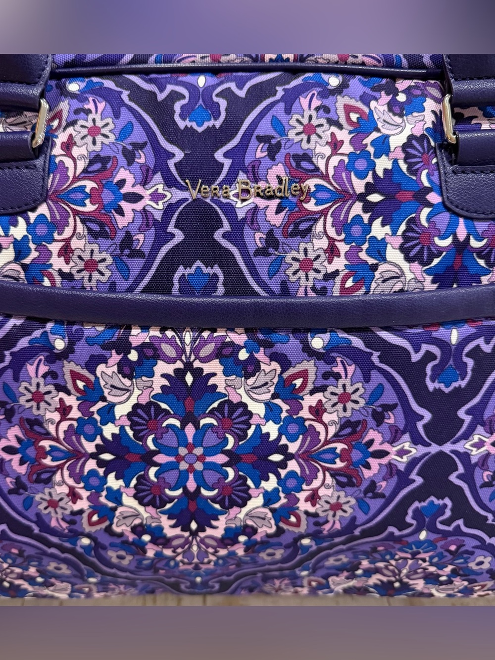 Vera Bradley Iconic Lay Flat Weekender Purple Medallion Travel Duffel Carry On - Picture 11 of 11